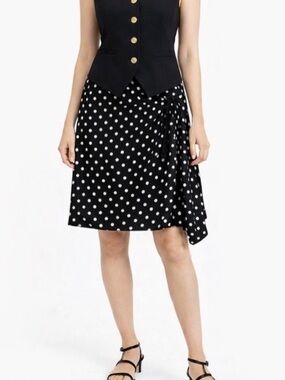 BCBG MAXAZRIA Y2K Vintage black Polka Dot Skirt Asymmetrical stretchy Size Large